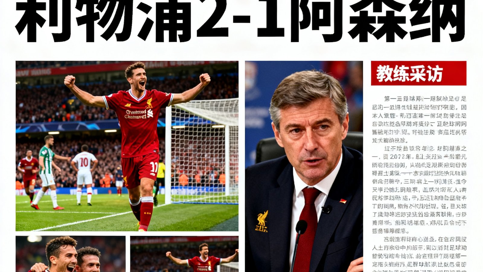第一足球网赛后战报：利物浦2-1阿森纳，图文结合集锦和教练采访
